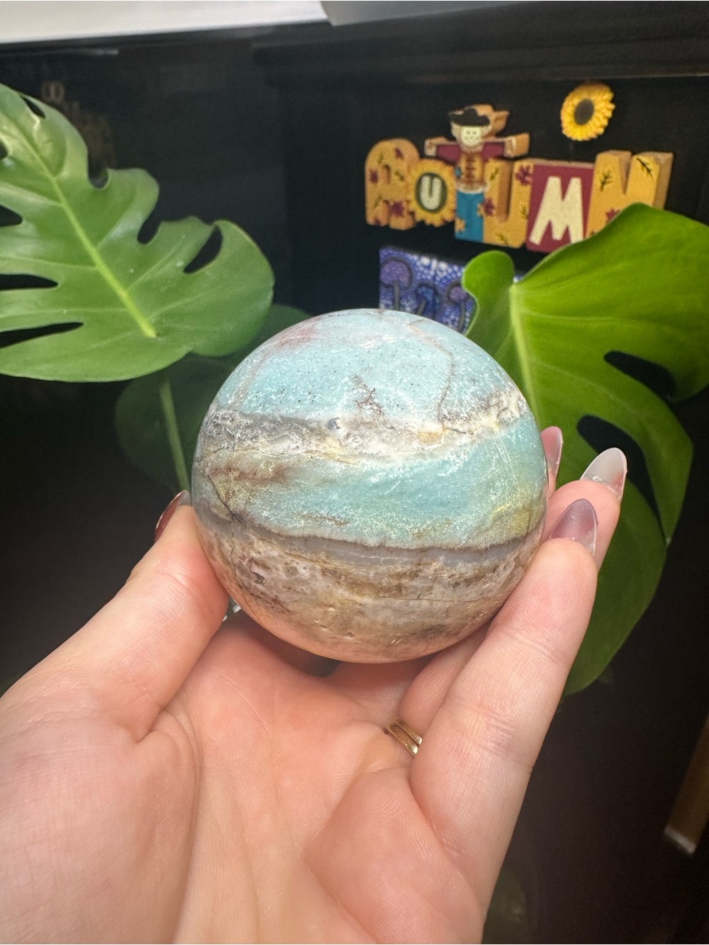 Ocean Blue Calcite Sphere With Inclusions & Vugs